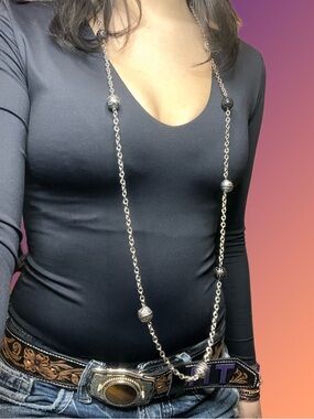 Silver-Tone Necklace with Black and Silver Filigree Beads